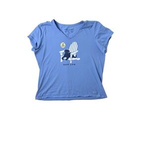 Womens Life Is Good T Shirt Ruff Life Dog Crusher-LITE Vee Black Lab XL